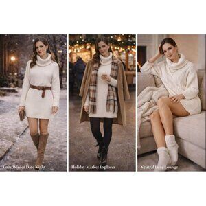 Abercrombie Women Ivory Sweater Dress XS Ribbed Turtleneck Winter Cozy Minimalis